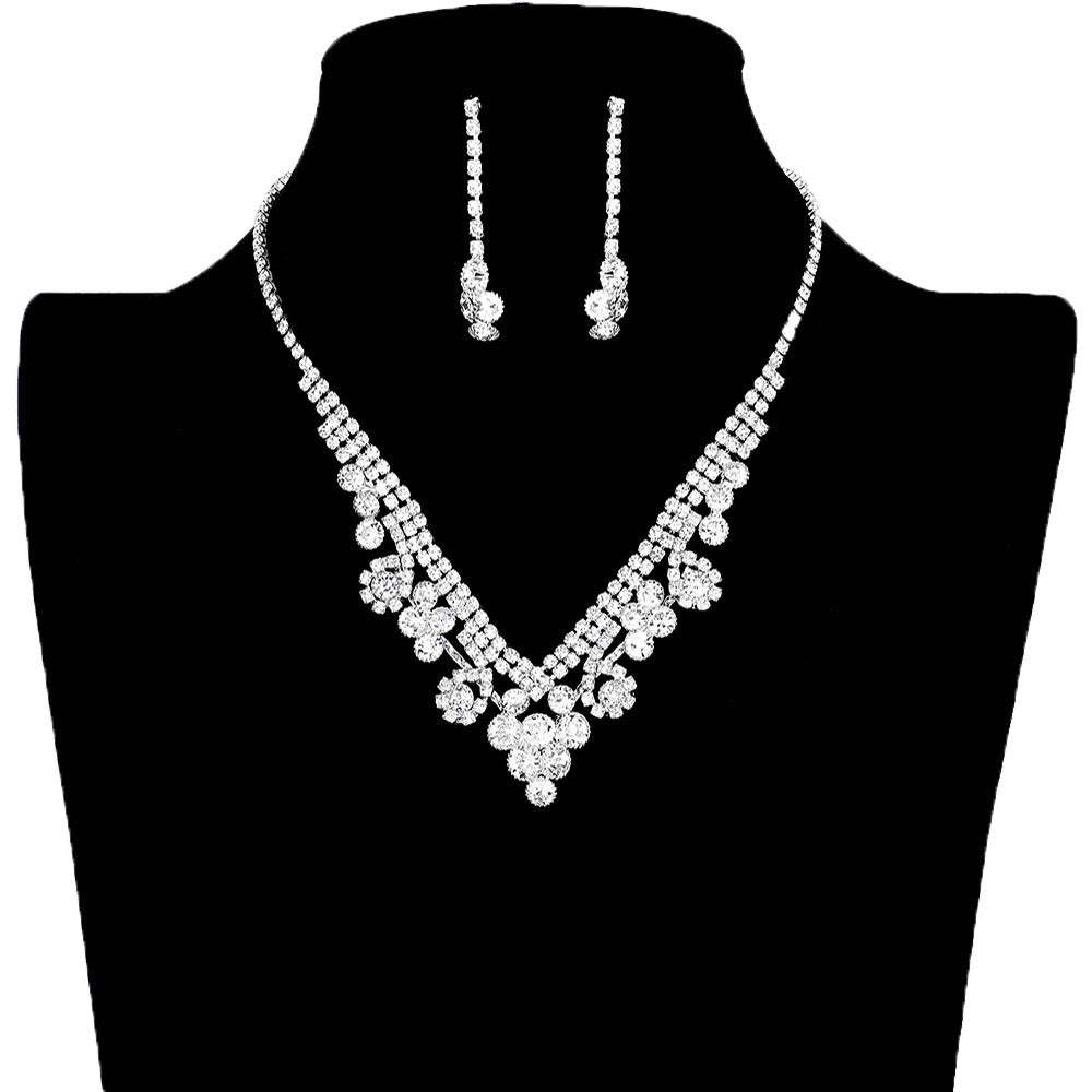 Round Crystal Rhinestone Collar Necklace Earring Set - Madeline Love - Flyclothing LLC