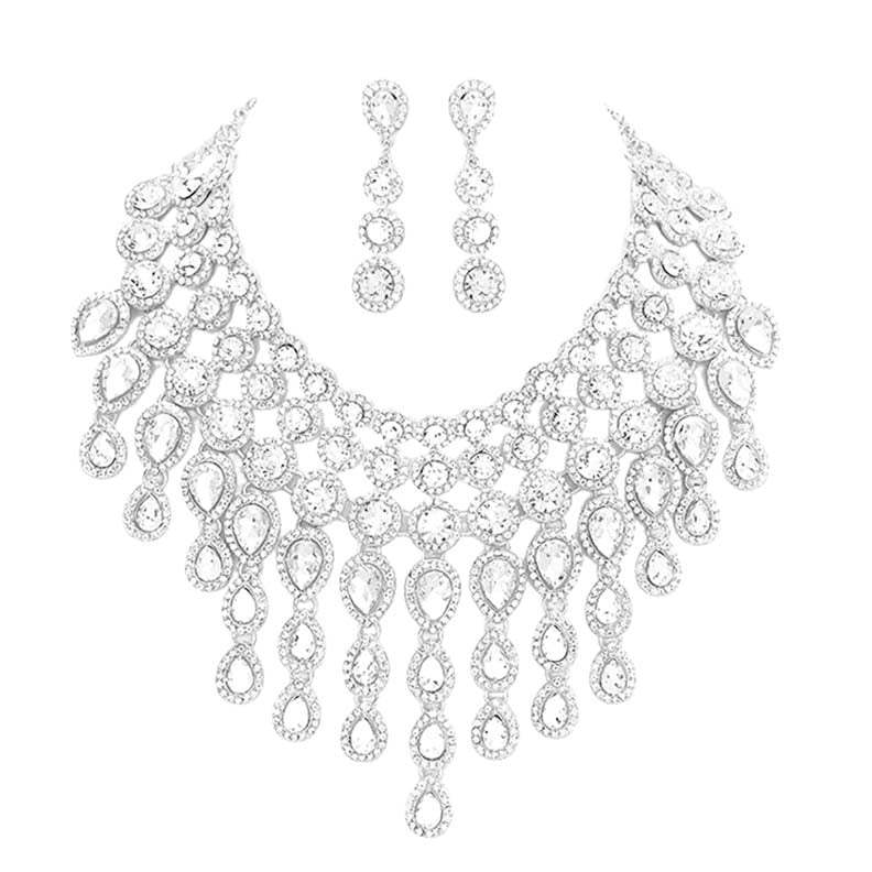 Round Teardrop Stone Cluster Evening Bib Necklace - Madeline Love - Flyclothing LLC