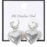 SECRET BOX Stainless Steel Heart Dangle Huggie Hoop Earrings - Madeline Love - Flyclothing LLC