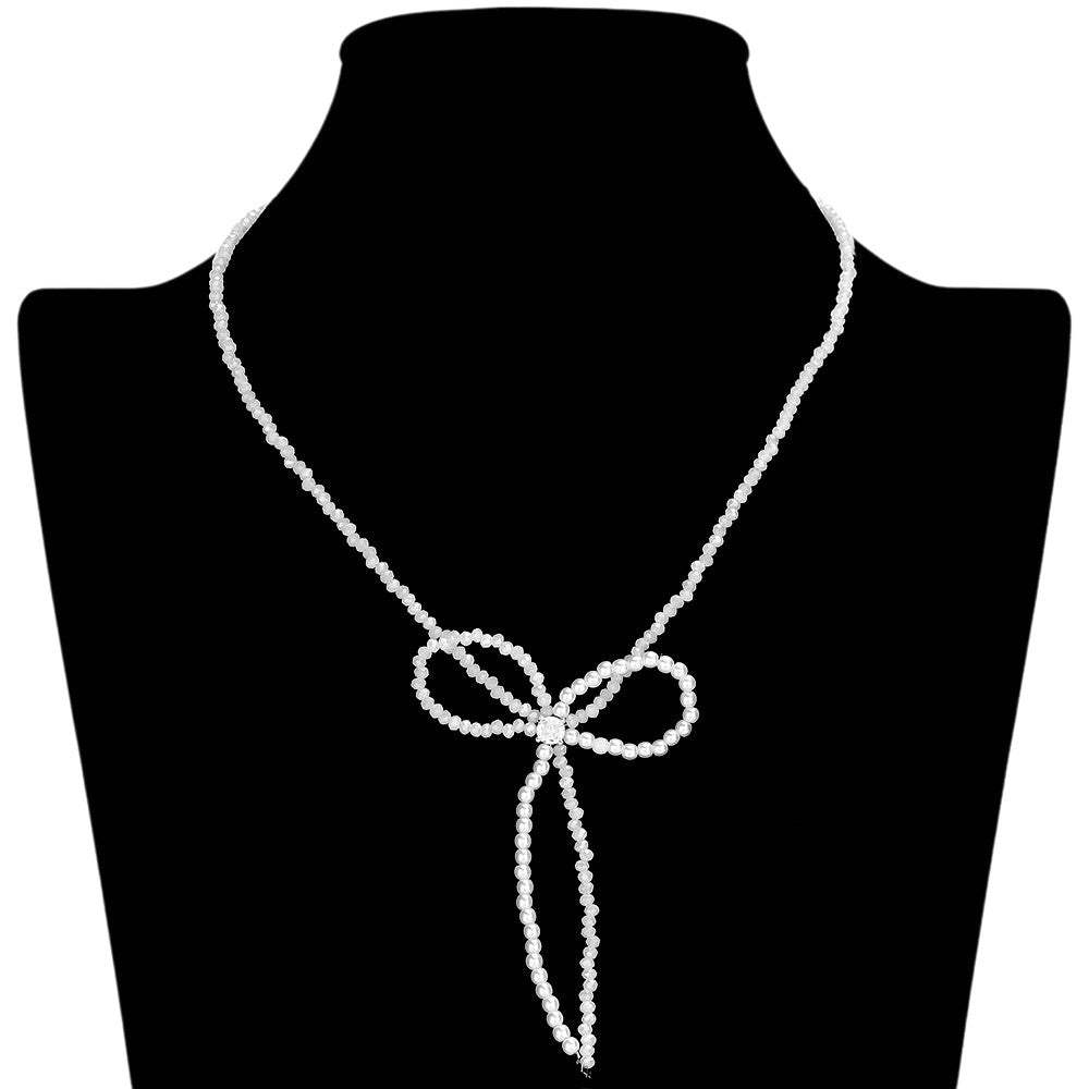 SECRET BOX_Stone Pointed Faceted Beaded Bow Necklace - Madeline Love - Flyclothing LLC