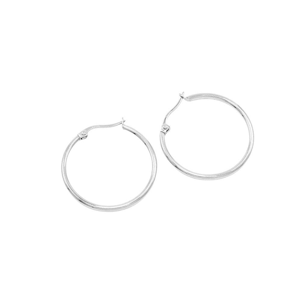 Stainless Steel 1.2 Inch Metal Hoop Pin Catch Earrings - Madeline Love - Flyclothing LLC