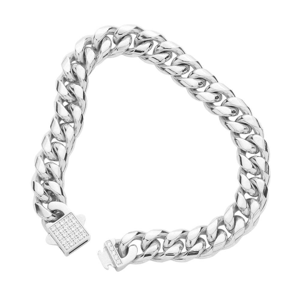 Stainless Steel CZ Embellished Metal Chain Link Bracelet - Madeline Love - Flyclothing LLC