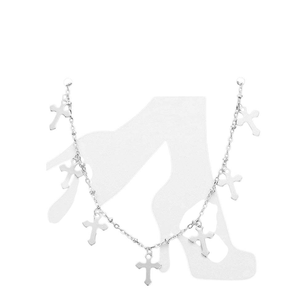 Stainless Steel Cross Charm Station Anklet - Madeline Love - Flyclothing LLC