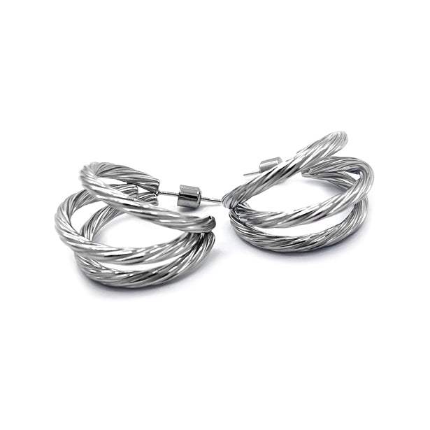 Stainless Steel Textured Split Hoop Earrings - Madeline Love - Flyclothing LLC