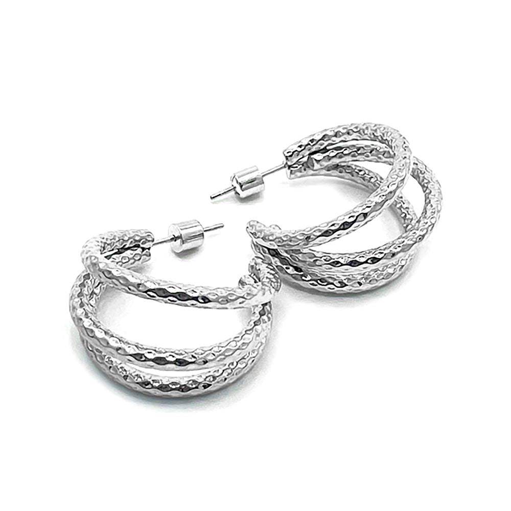 Stainless Steel Textured Split Hoop Earrings - Madeline Love - Flyclothing LLC