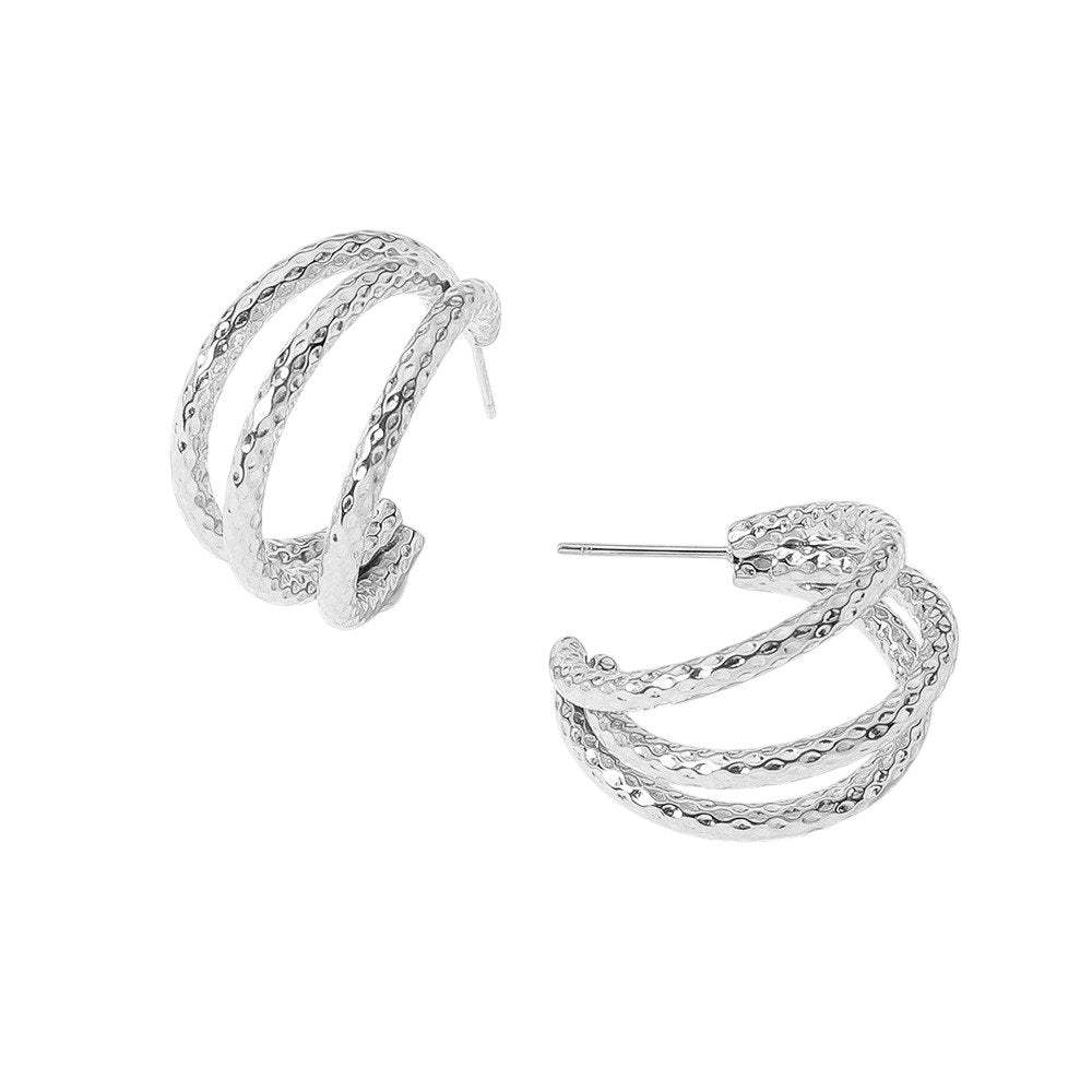 Stainless Steel Textured Split Hoop Earrings - Madeline Love - Flyclothing LLC