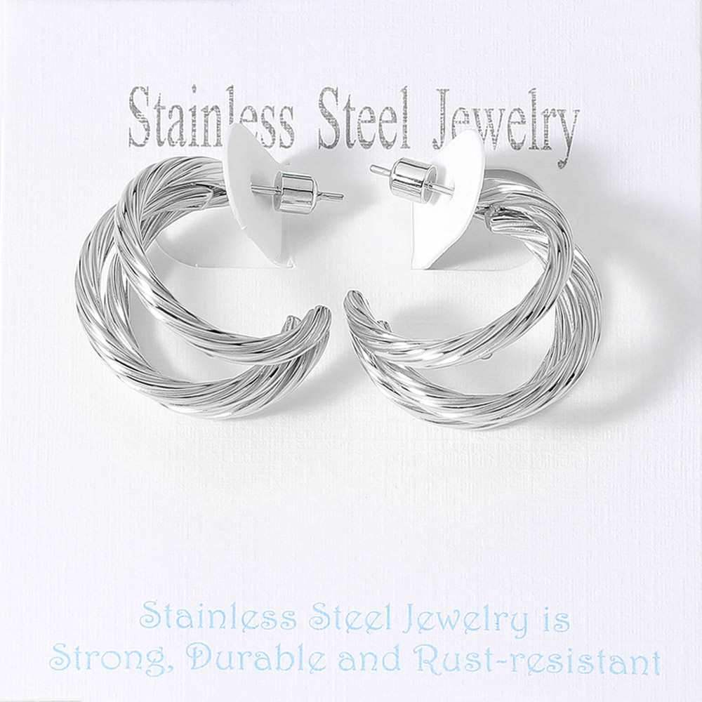 Stainless Steel Textured Split Hoop Earrings - Madeline Love - Flyclothing LLC