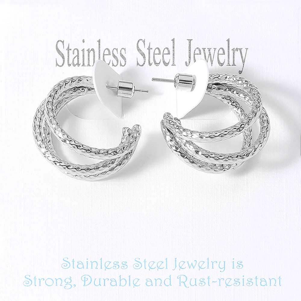 Stainless Steel Textured Split Hoop Earrings - Madeline Love - Flyclothing LLC