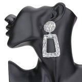 Stone Embellished Chunky Open Rectangle Evening Earrings - Madeline Love - Flyclothing LLC