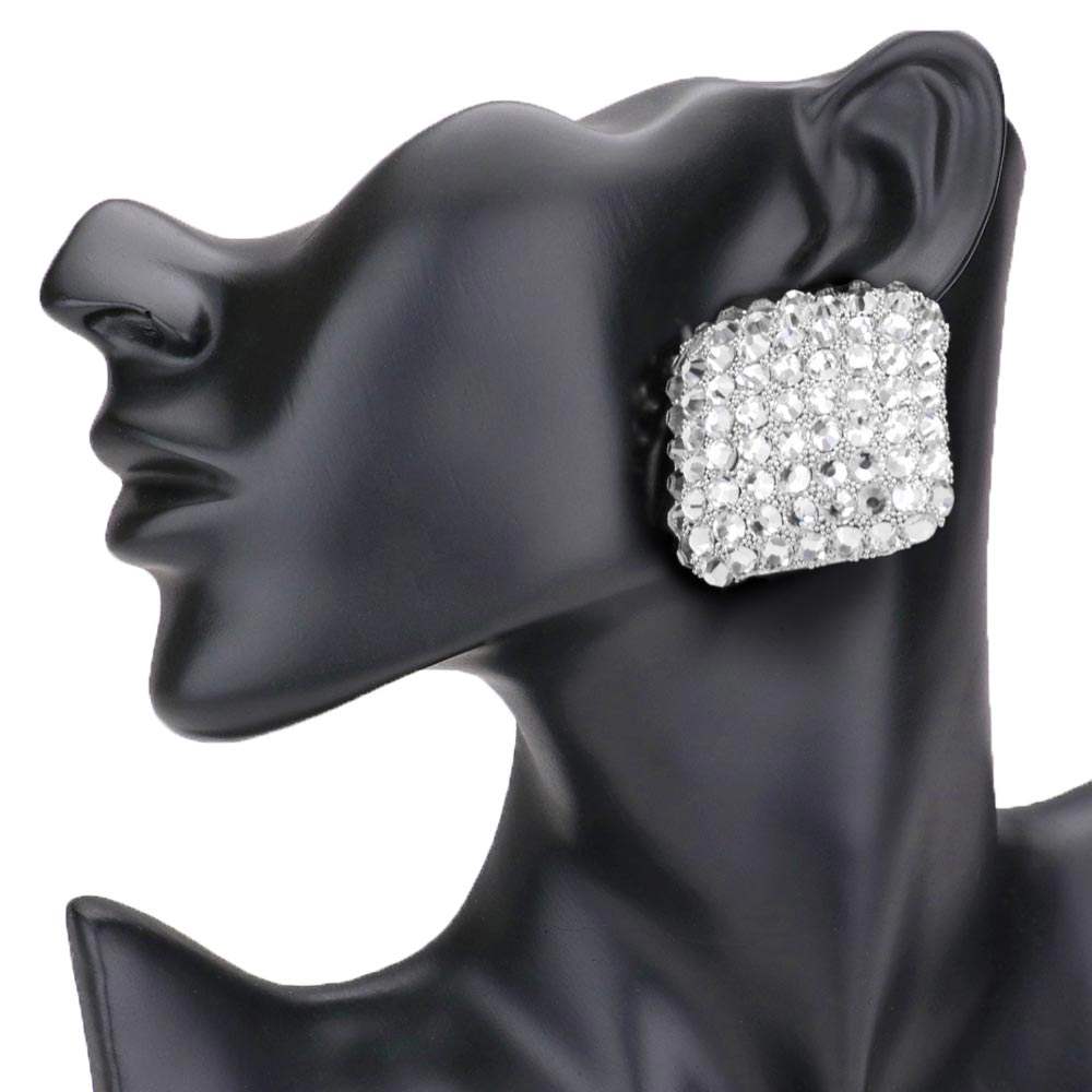 Stone Embellished Rhombus Earrings - Madeline Love - Flyclothing LLC