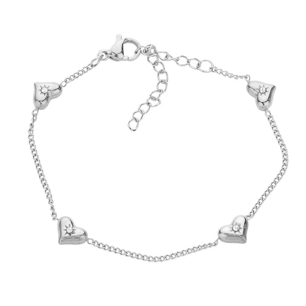 Stone Pointed Heart Pendant Station Bracelet - Madeline Love - Flyclothing LLC