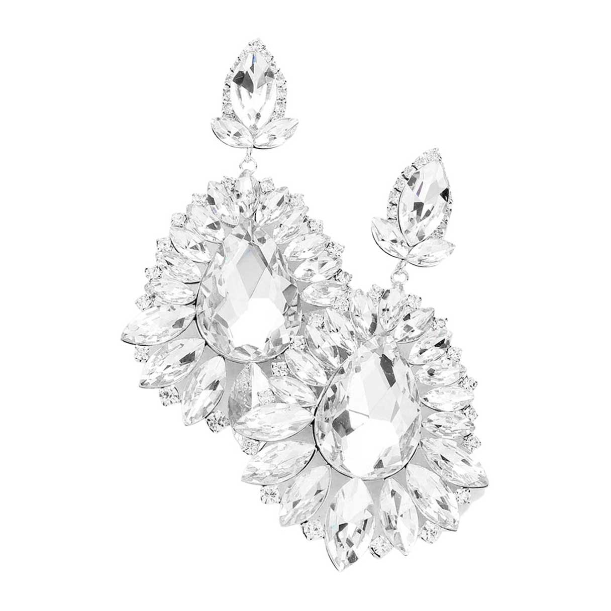 Teardrop Center Marquise Stone Cluster Evening Earrings - Madeline Love - Flyclothing LLC