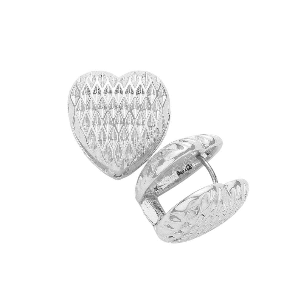 Textured Heart Metal Huggie Earrings - Madeline Love - Flyclothing LLC