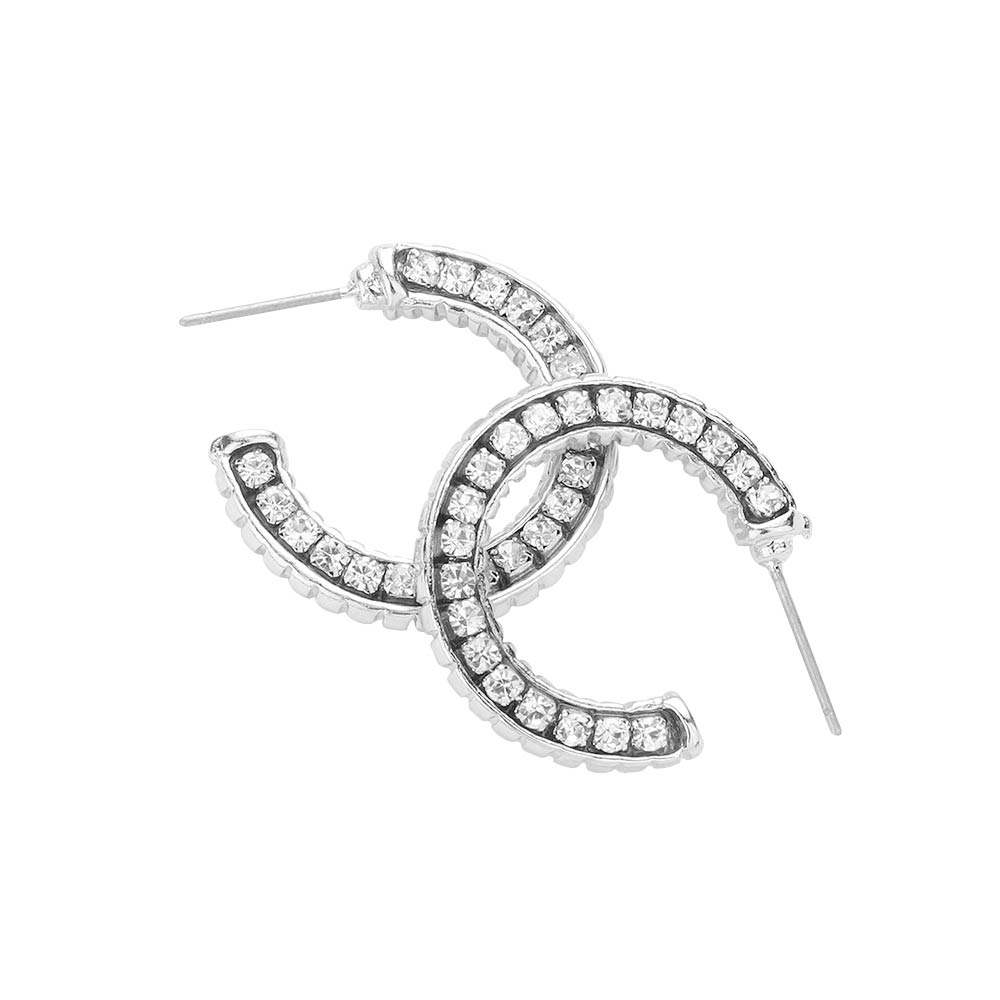 Rhinestone Embellished Metal Hoop Earrings - Madeline Love - Flyclothing LLC