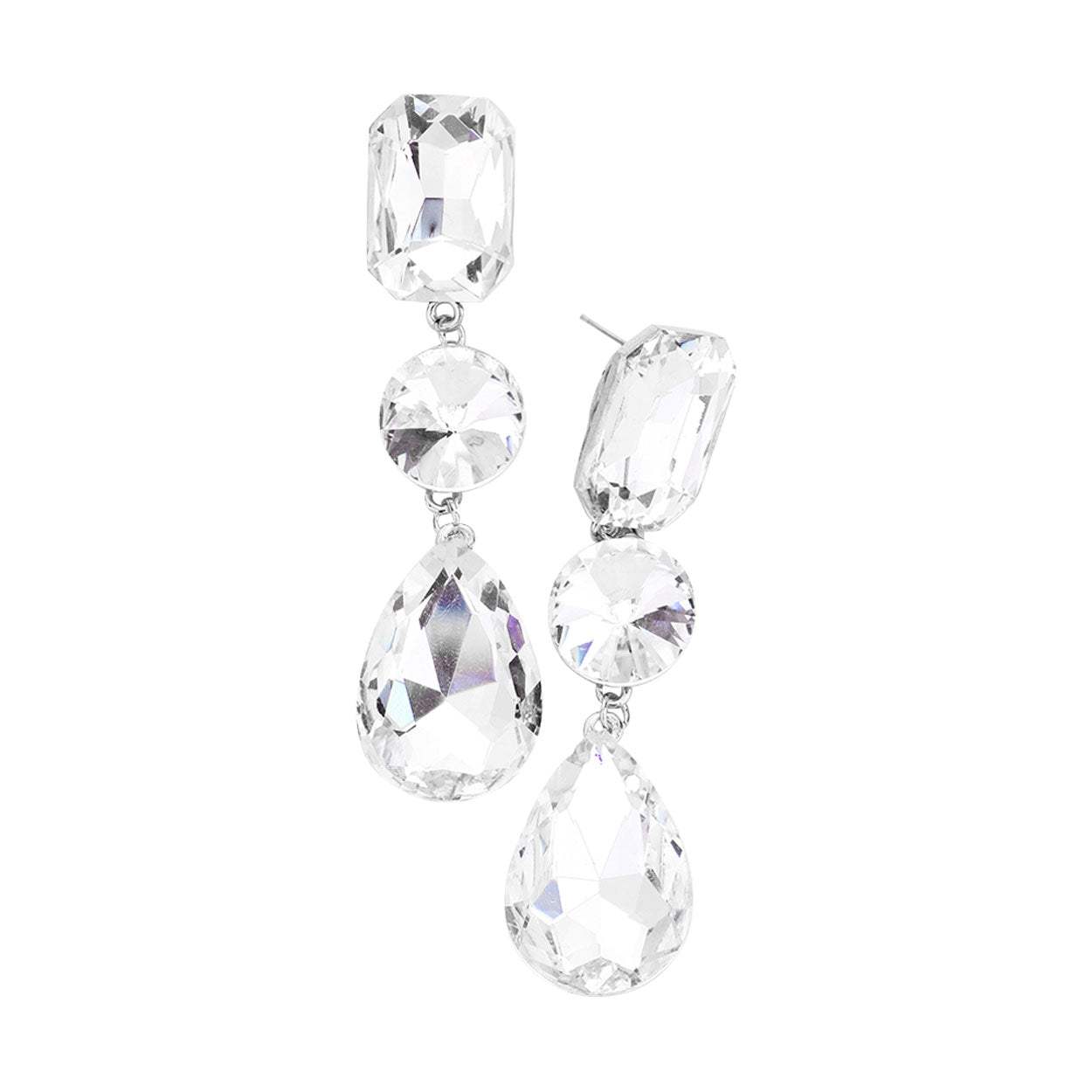 Triple Crystal Rhinestone Evening Earrings - Madeline Love - Flyclothing LLC