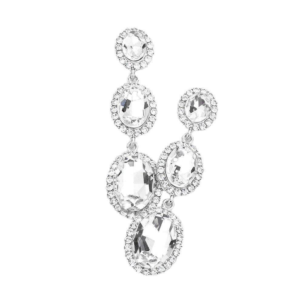 Triple Oval Glass Stone Drop Down Dangle Evening Earrings - Madeline Love - Flyclothing LLC
