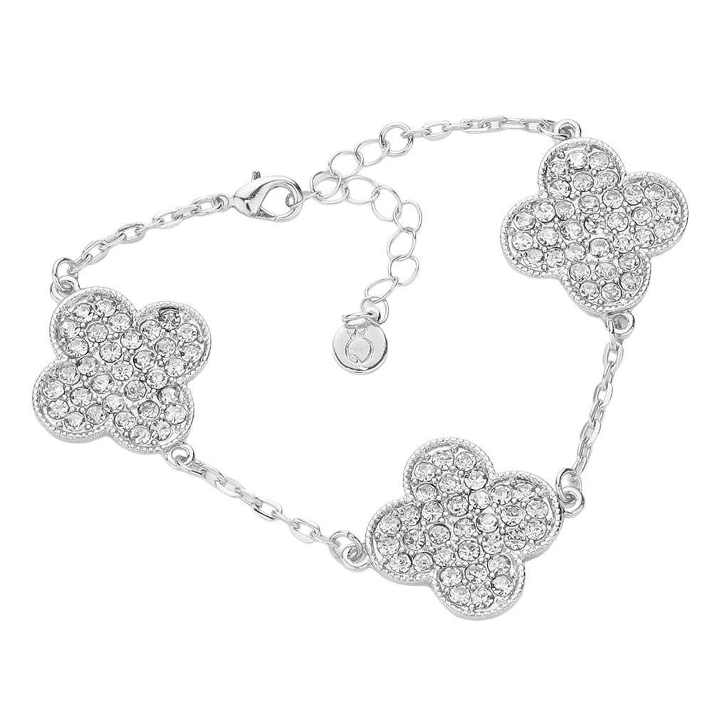Triple Stone Paved Quatrefoil Link Bracelet - Madeline Love - Flyclothing LLC