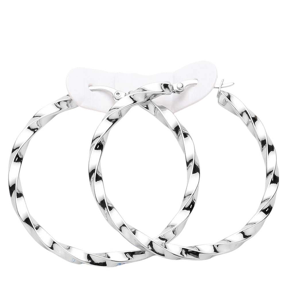 Twisted Stainless Steel Hoop Pin Catch Earrings - Madeline Love - Flyclothing LLC