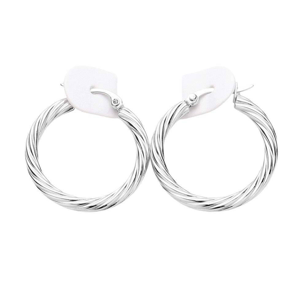 Twisted Stainless Steel Hoop Pin Catch Earrings - Madeline Love - Flyclothing LLC