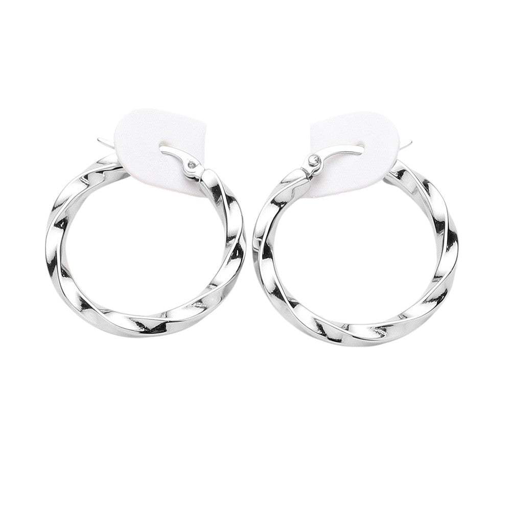 Twisted Stainless Steel Hoop Pin Catch Earrings - Madeline Love - Flyclothing LLC