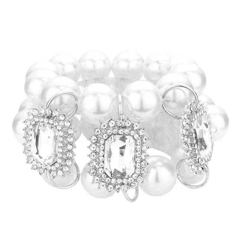 Glass Stone Accented Pearl Stretch Bracelet - Madeline Love - Flyclothing LLC