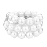 Glass Stone Accented Pearl Stretch Bracelet - Madeline Love - Flyclothing LLC