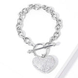 White Gold Dipped CZ Pave Heart Charm Toggle Bracelet - Madeline Love - Flyclothing LLC