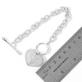 White Gold Dipped CZ Pave Heart Charm Toggle Bracelet - Madeline Love - Flyclothing LLC