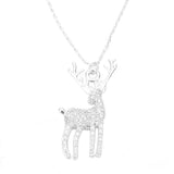 White Gold Dipped CZ Reindeer Pendant Necklace - Madeline Love - Flyclothing LLC