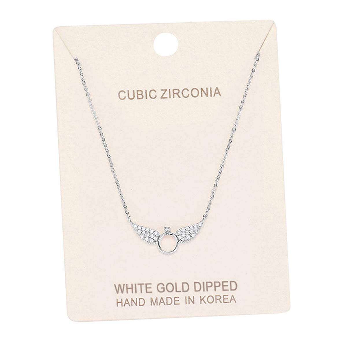 White Gold Dipped Cubic Zirconia Wings Pendant Necklace - Madeline Love - Flyclothing LLC