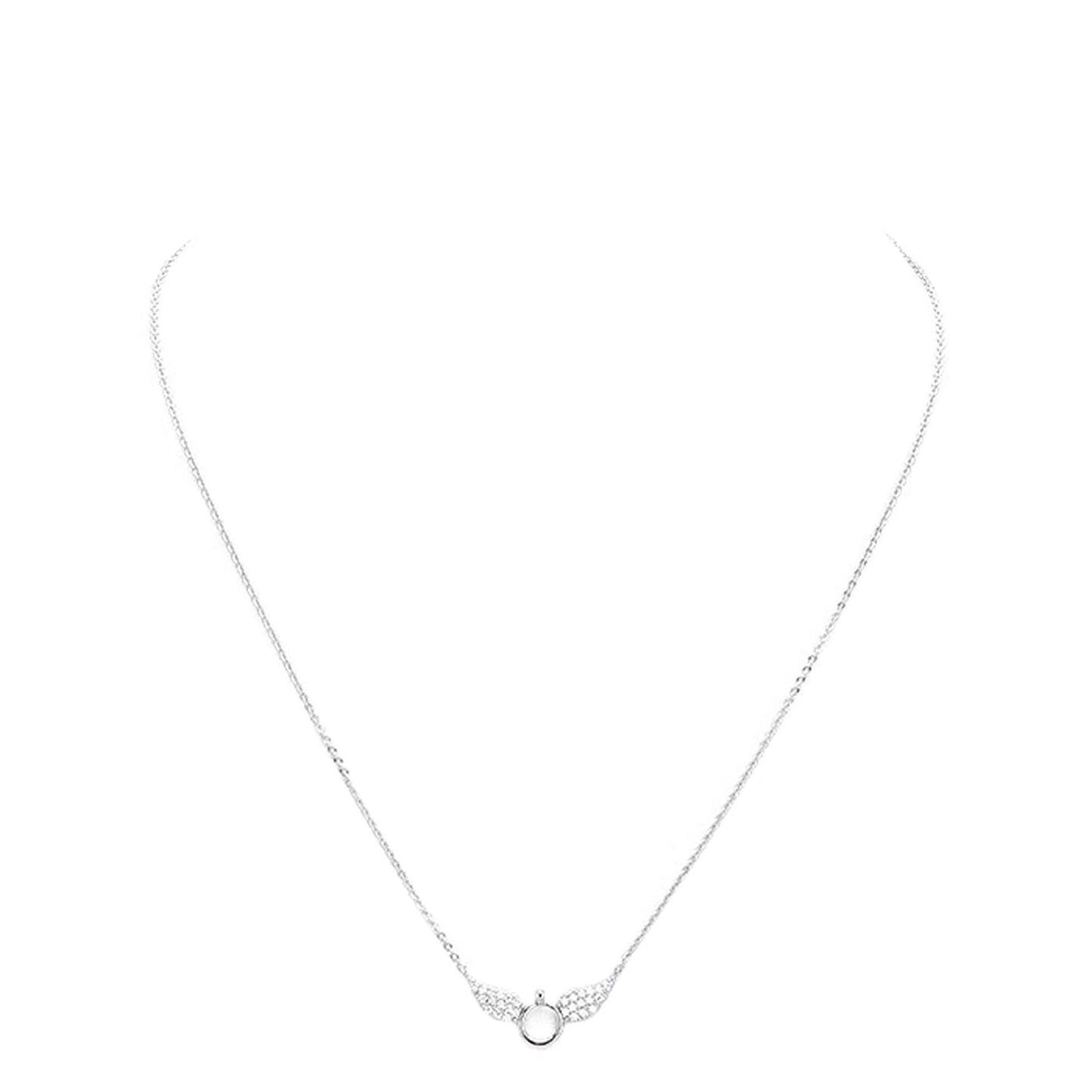 White Gold Dipped Cubic Zirconia Wings Pendant Necklace - Madeline Love - Flyclothing LLC