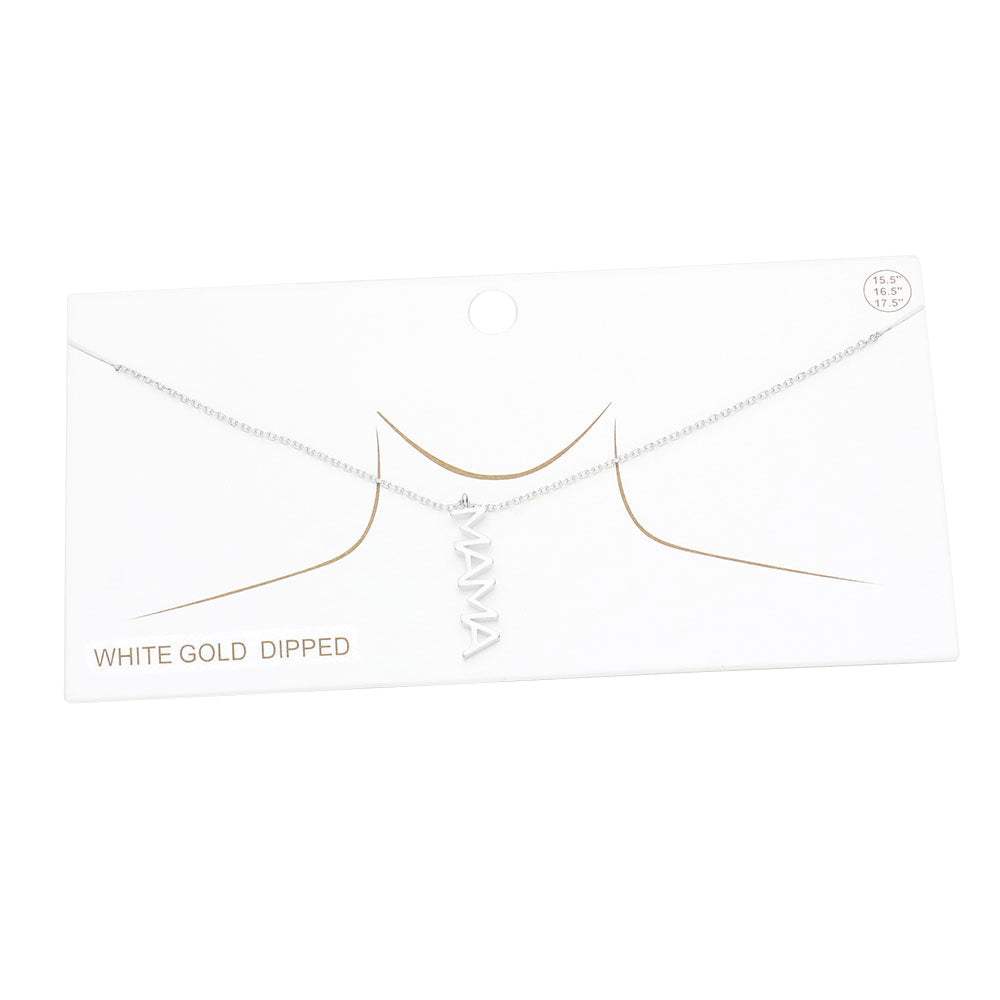 White Gold Dipped Mama Metal Message Pendant Necklace - Madeline Love - Flyclothing LLC