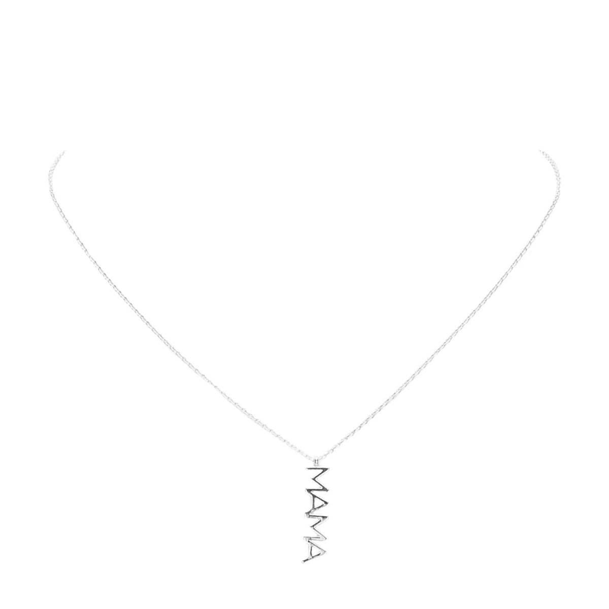 White Gold Dipped Mama Metal Message Pendant Necklace - Madeline Love - Flyclothing LLC