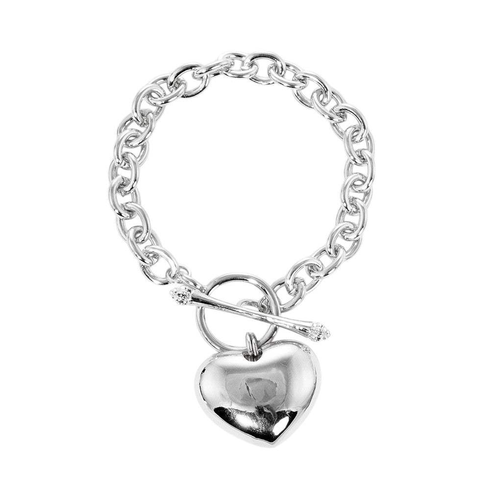 White Gold Dipped Metal Heart Charm Toggle Bracelet - Madeline Love - Flyclothing LLC