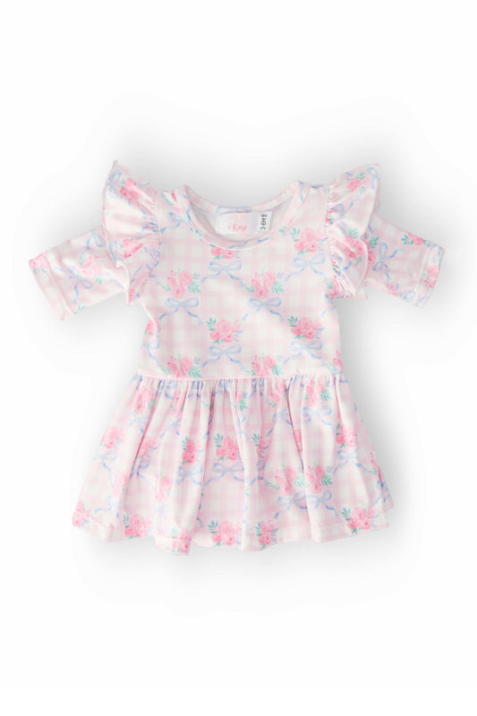Ribbons & Roses 3/4 Sleeve Flutter Twirl Bodysuit - Mila & Rose ® - Flyclothing LLC
