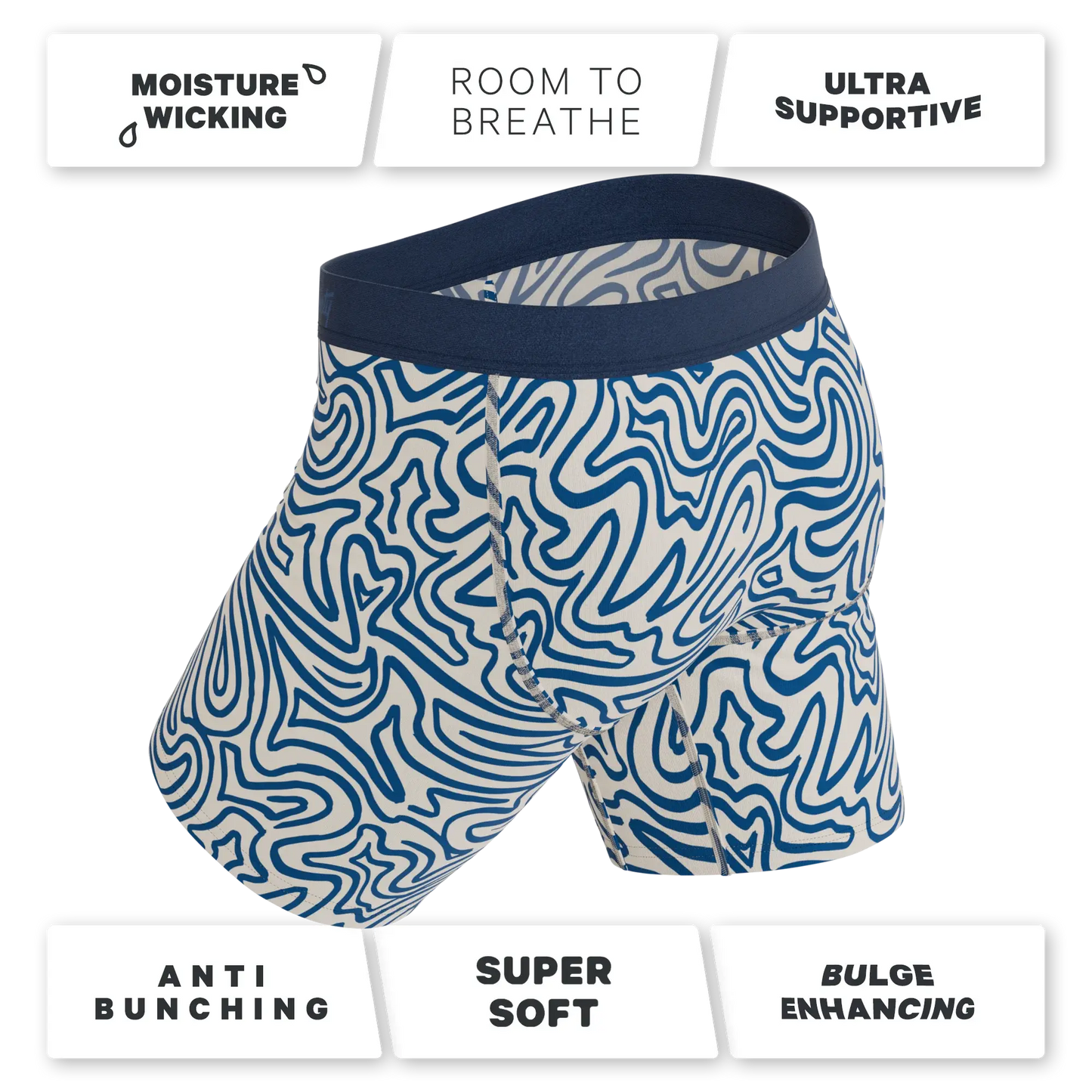 The Rio Grande | Abstract Navy Line Long Leg Ball Hammock® Pouch Underwear With Fly - Shinesty - Flyclothing LLC
