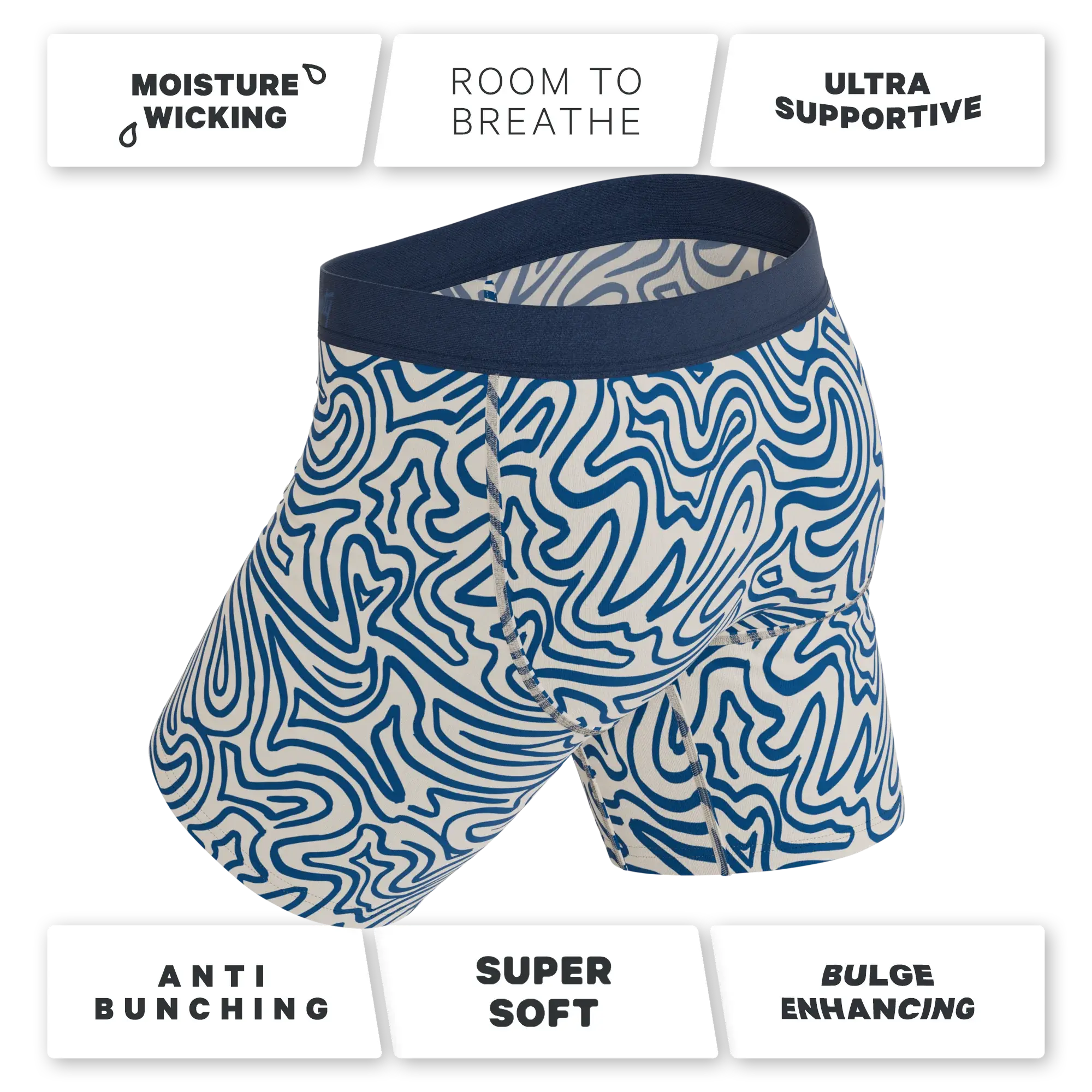The Rio Grande | Abstract Navy Line Long Leg Ball Hammock® Pouch Underwear With Fly - Shinesty - Flyclothing LLC