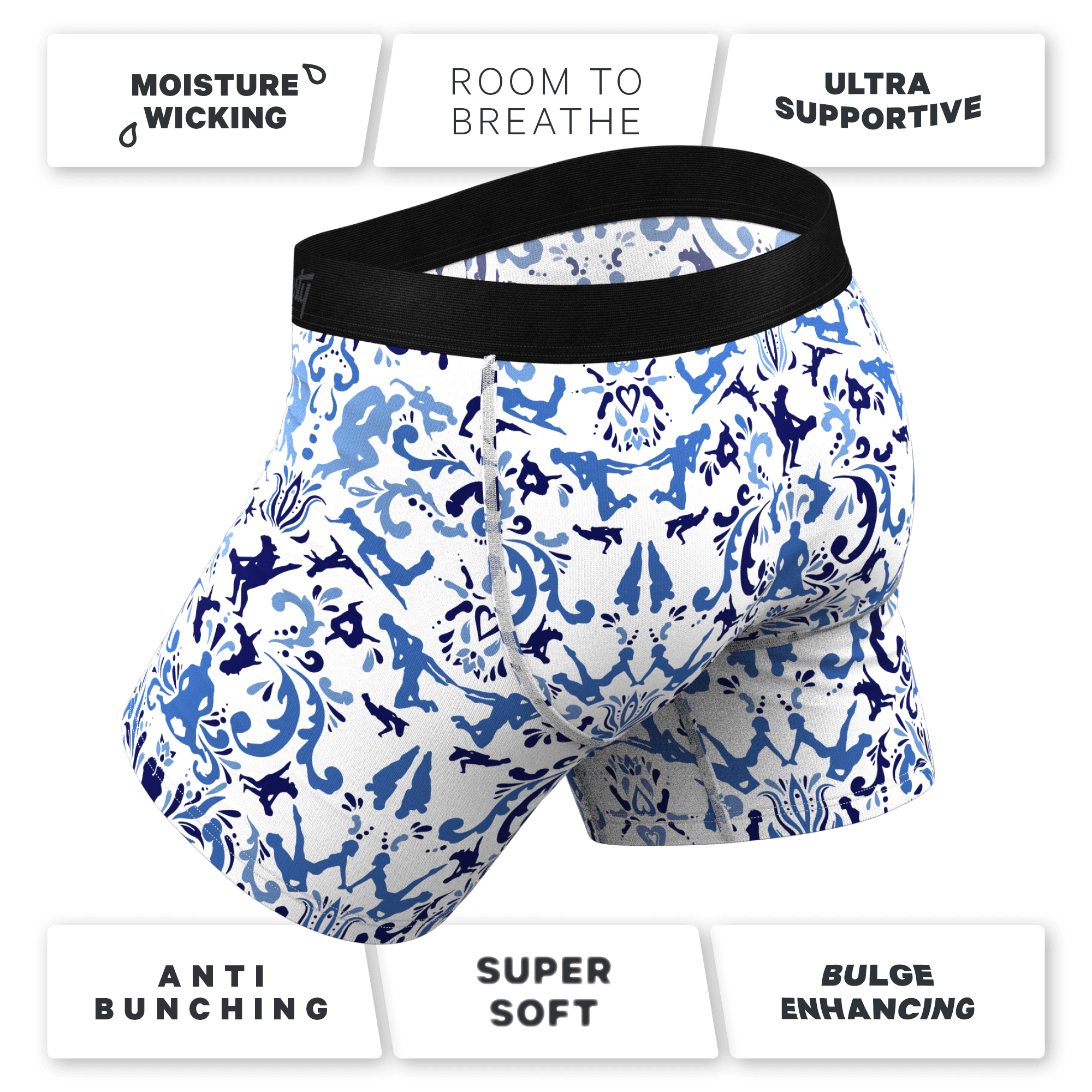 The Risqué Rorschach  | Blue Willow Ball Hammock® Pouch Underwear With Fly - Shinesty