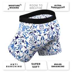 The Risqué Rorschach  | Blue Willow Ball Hammock® Pouch Underwear With Fly - Shinesty