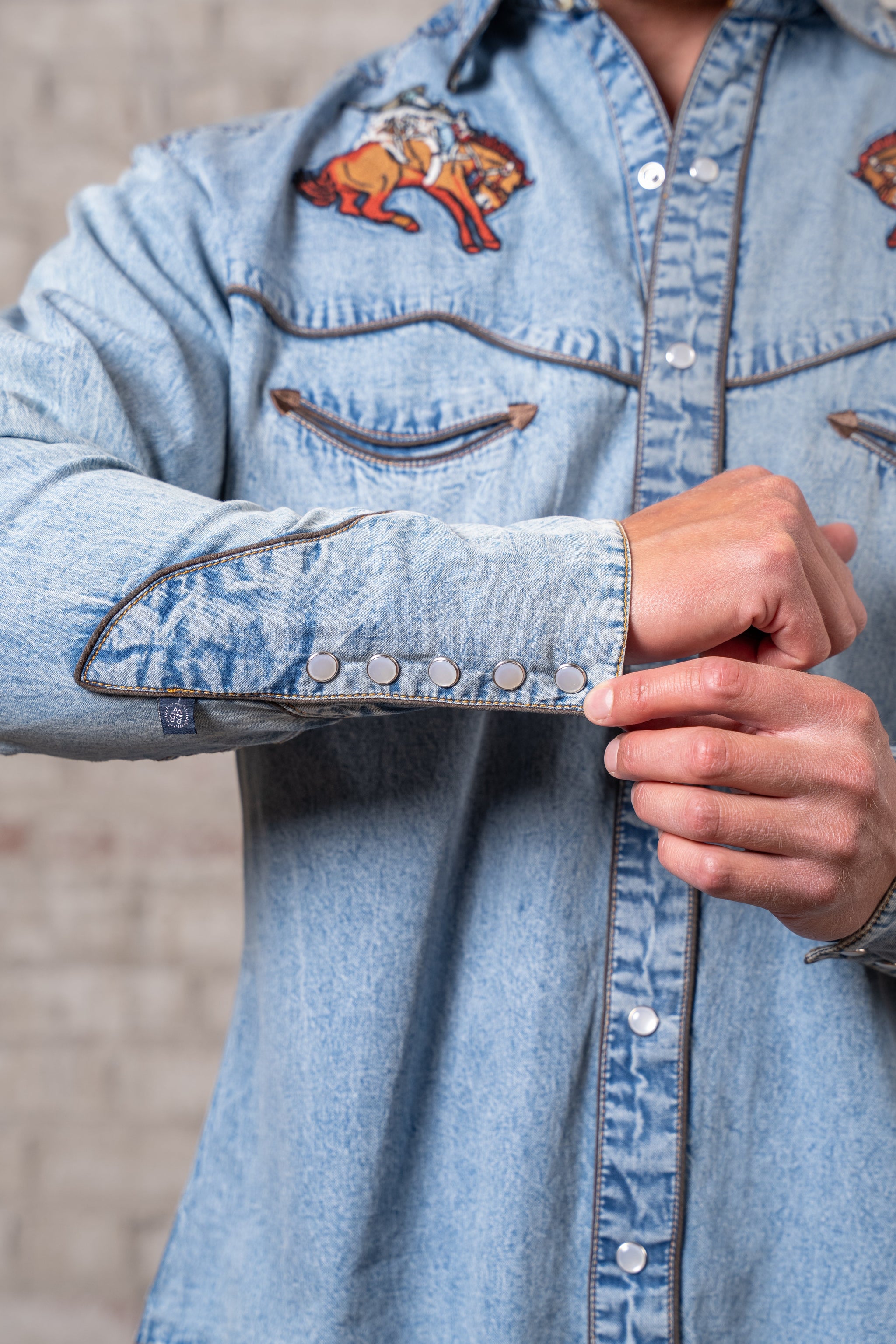 Rockmount Ranch Wear Men's Denim Iconic Bronc Embroidery Western Shirt - Rockmount Clothing - Flyclothing LLC