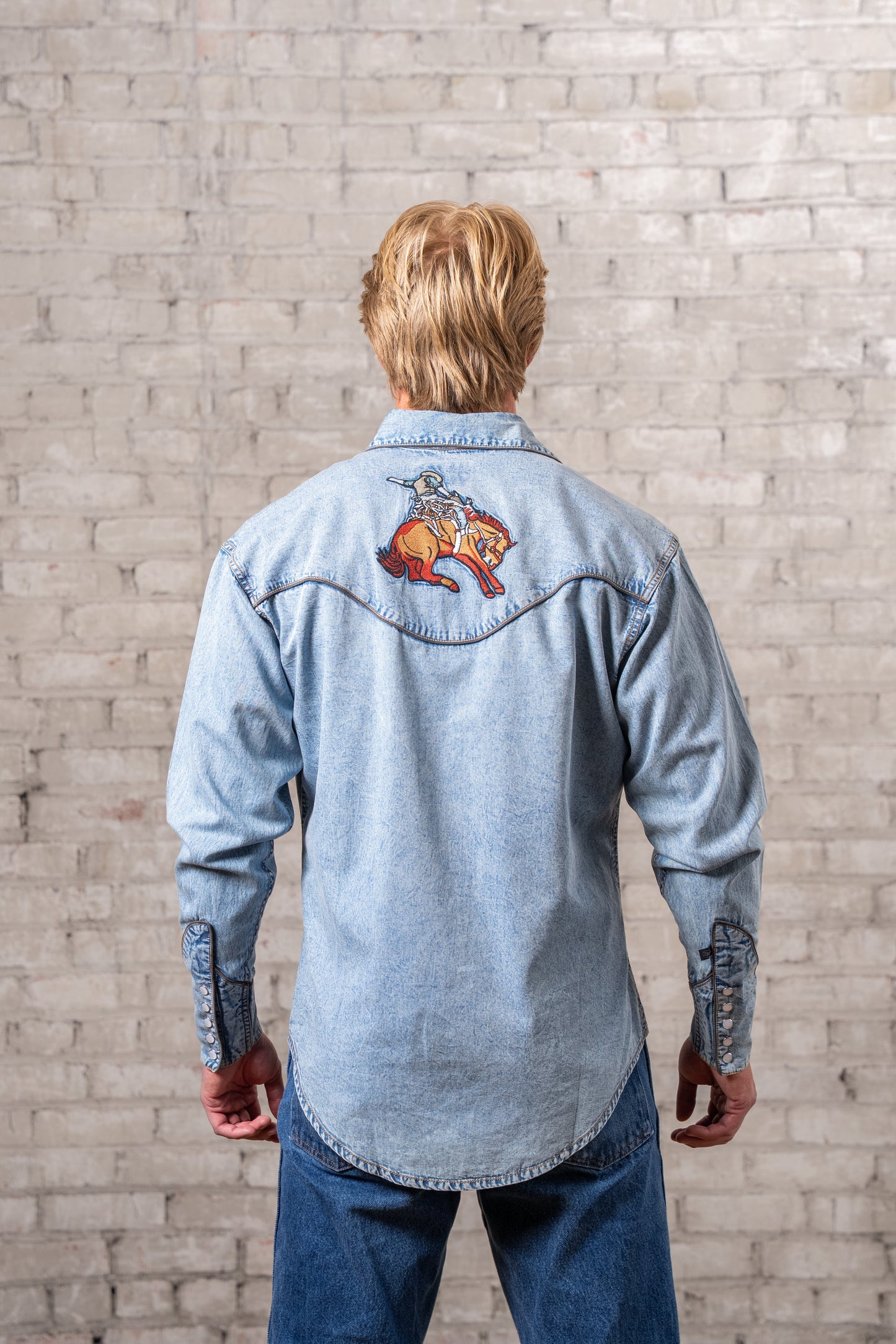 Rockmount Ranch Wear Men's Denim Iconic Bronc Embroidery Western Shirt - Rockmount Clothing - Flyclothing LLC