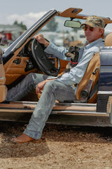 Rockmount Ranch Wear Men's Stonewashed Denim Sawtooth Western Shirt in Sky Blue - Rockmount Clothing - Flyclothing LLC