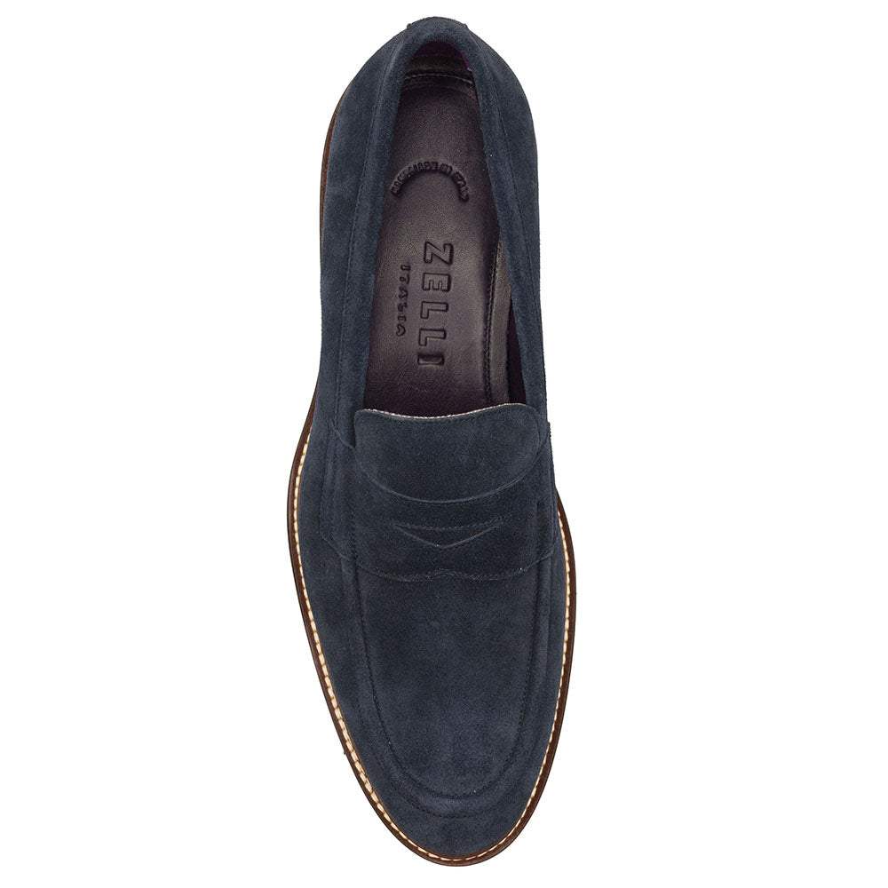 16-657-NVY ROMA Italian Suede Penny Loafers Navy - Zelli Italia - Flyclothing LLC