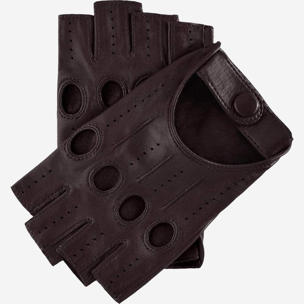 Rossana (dark brown) - Italian fingerless lambskin leather driving gloves - Leather Gloves Online - Flyclothing LLC