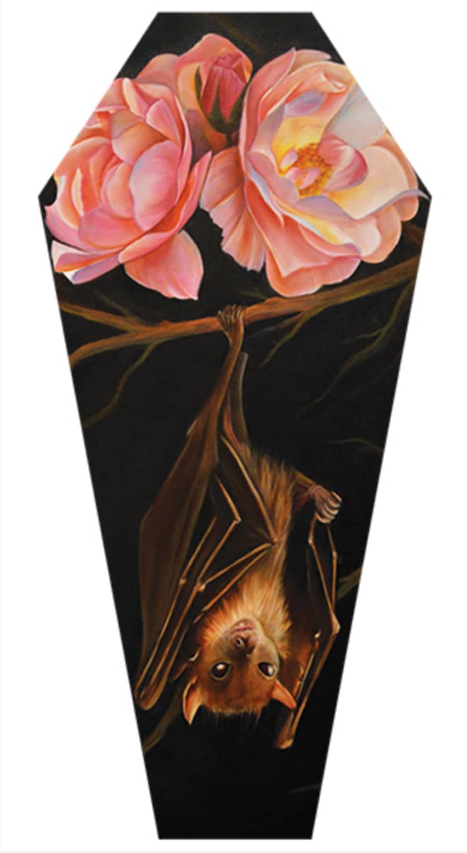 Black Market Art Company Rose & Bat & Stretched Canvas Coffin Print