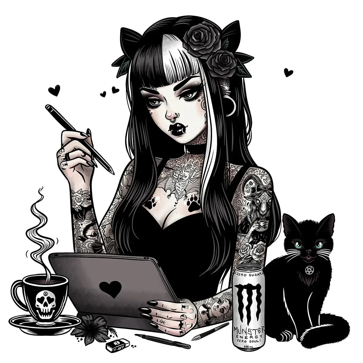 Black Market Art Company Tea With Miss Kitty Print - Black Market Art Company - Flyclothing LLC