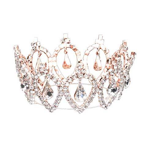 Pave Crystal Rhinestone Teardrop Dangle Mini Crown Tiara - Madeline Love - Flyclothing LLC