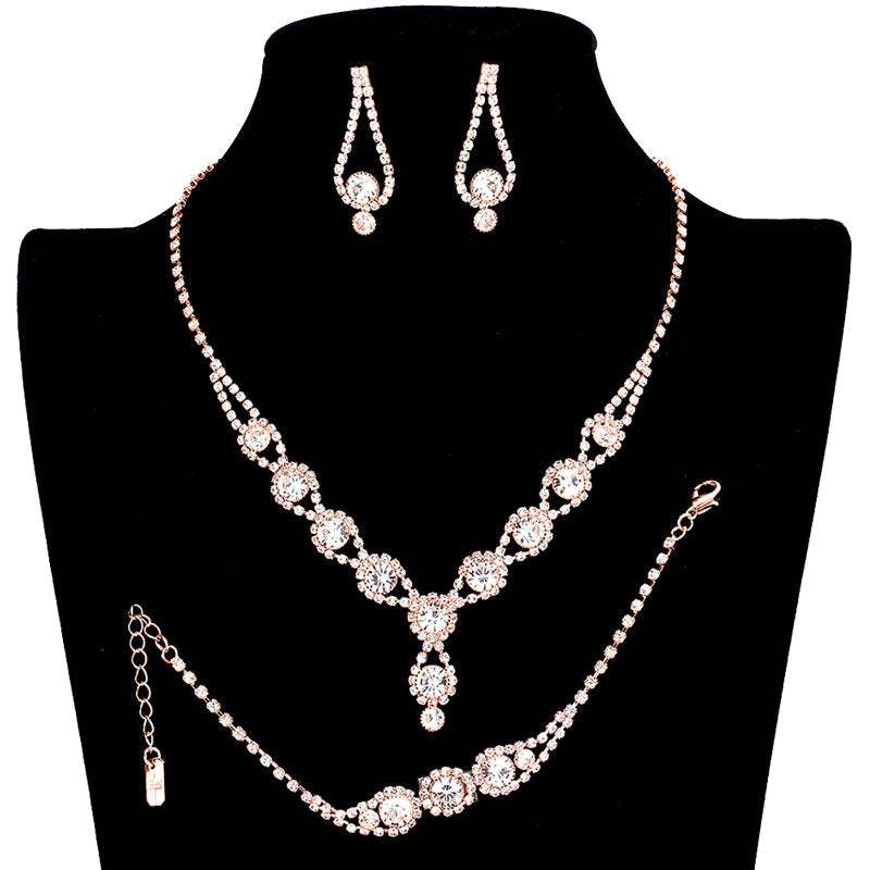 3PCS Rhinestone Bubble Necklace Jewelry Set - Madeline Love - Flyclothing LLC