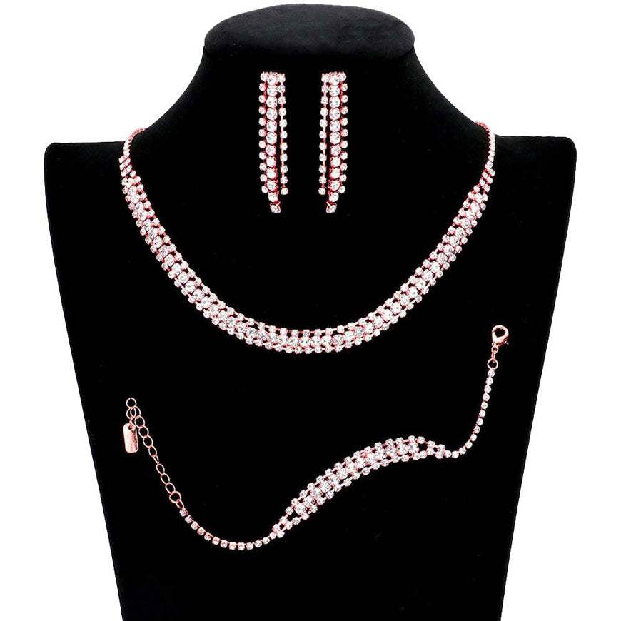 3PCS Rhinestone Necklace Jewelry Set - Madeline Love - Flyclothing LLC