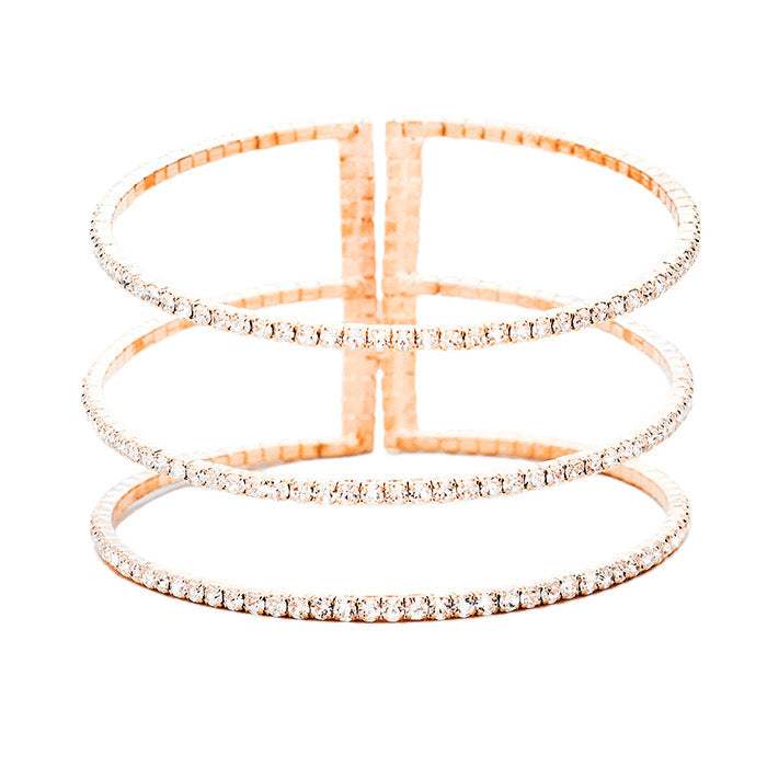3Row Split Layer Round Crystal Detail Cuff Evening Bracelet - Madeline Love - Flyclothing LLC
